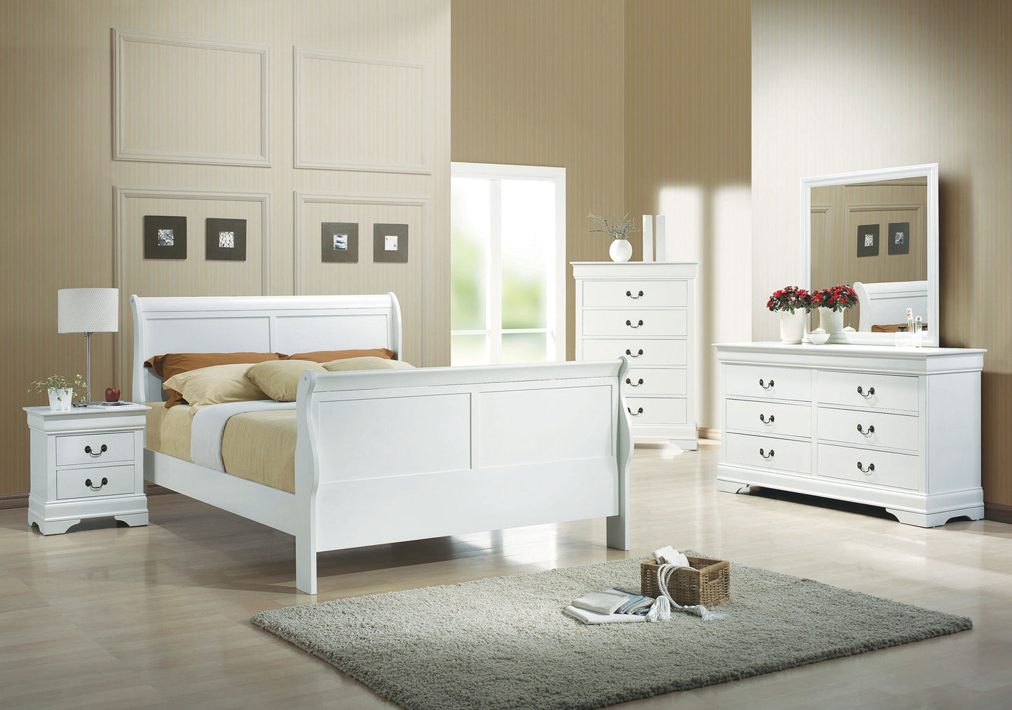 Louis Philippe Wood Queen Sleigh Bed White