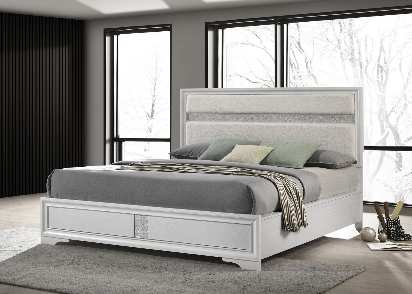 Miranda 54-inch Upholstered California King Panel Bed White