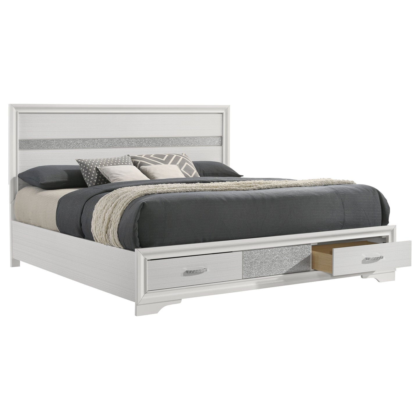 Miranda 51-inch Wood Eastern King Storage Panel Bed White