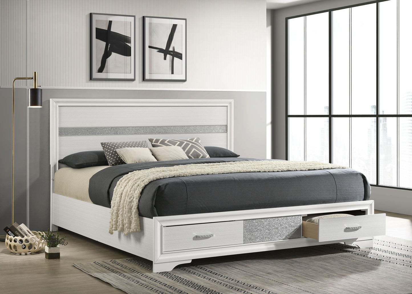 Miranda 51-inch Wood California King Storage Panel Bed White