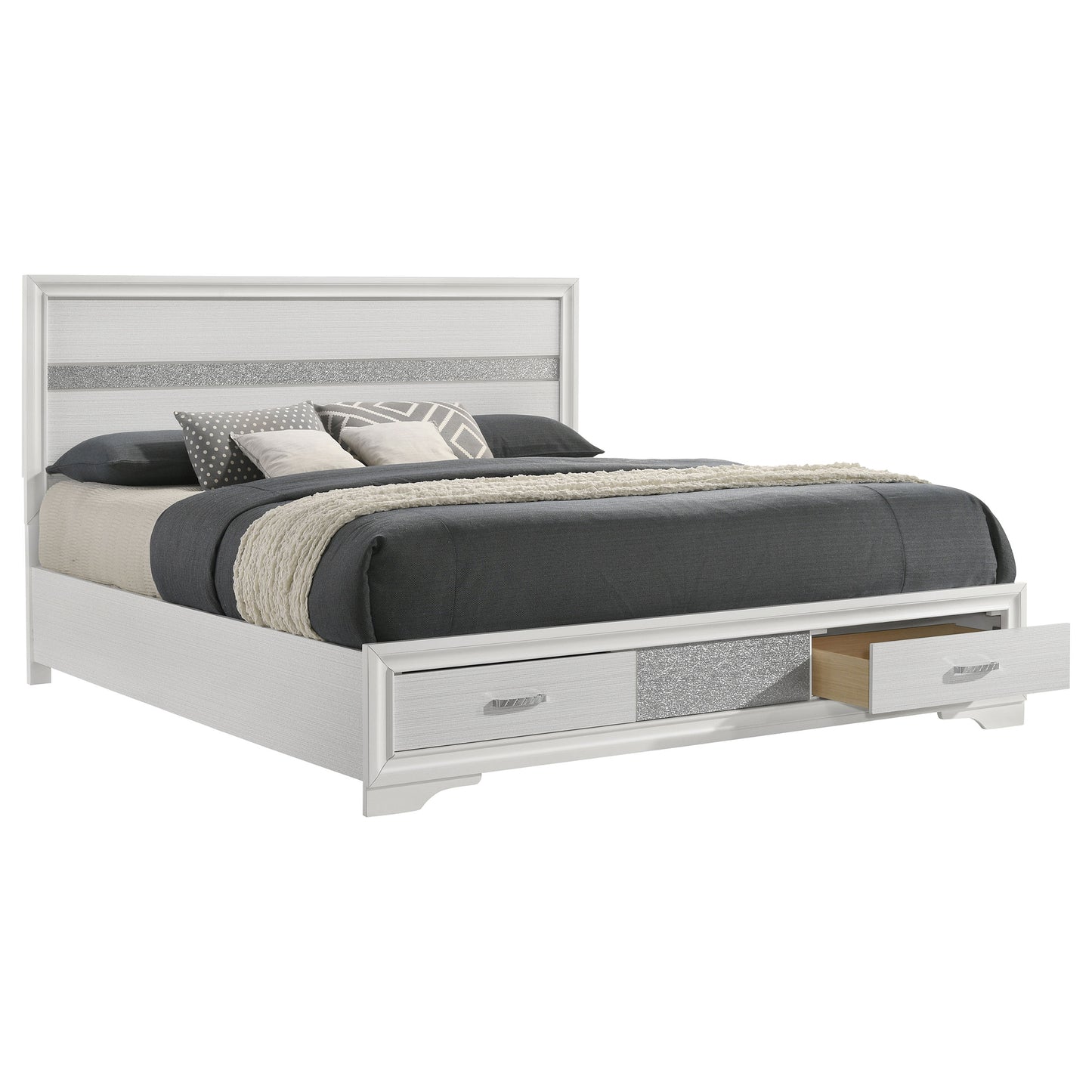 Miranda 51-inch Wood California King Storage Panel Bed White