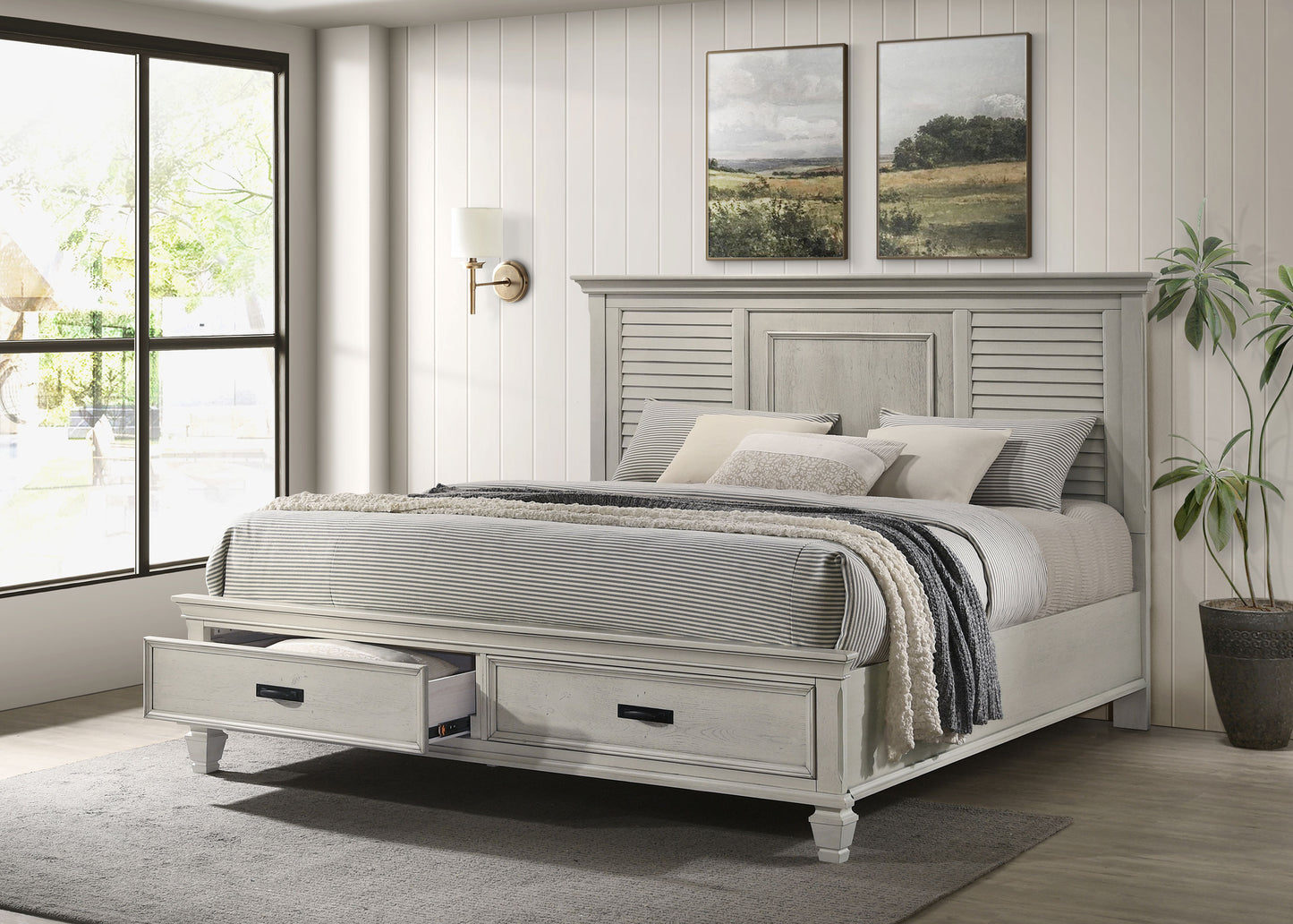 Franco Wood Eastern King Storage Panel Bed Distressed White