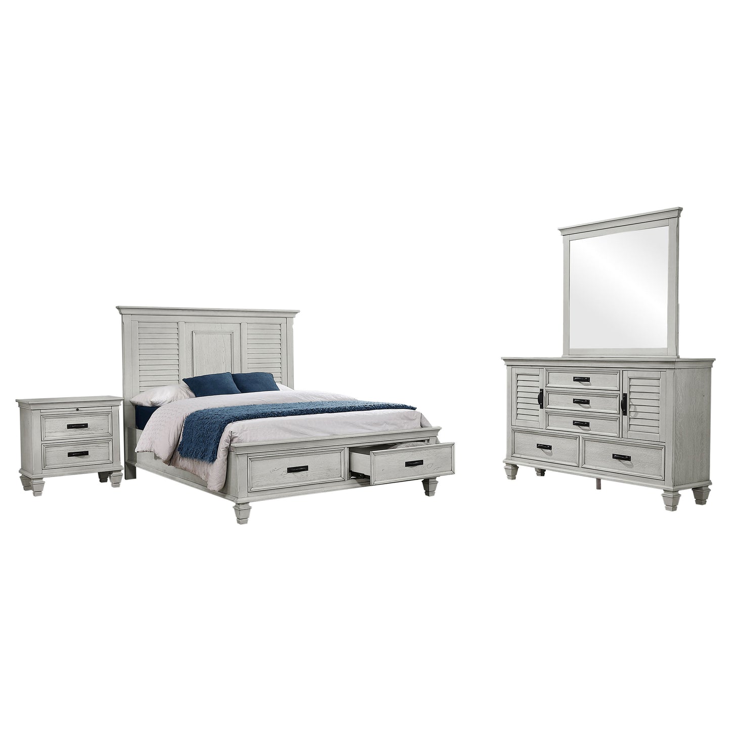 Franco 4-piece Queen Bedroom Set Distressed White