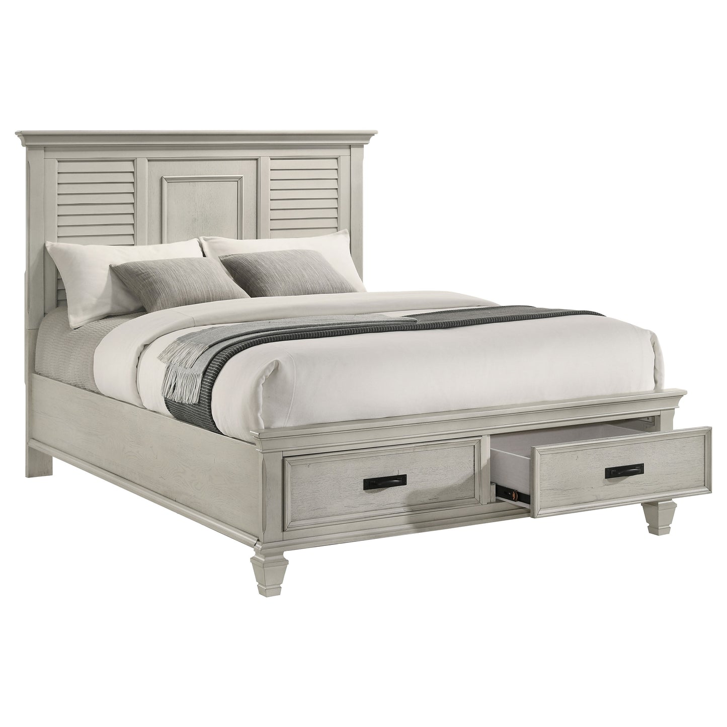 Franco Wood Queen Storage Panel Bed Distressed White
