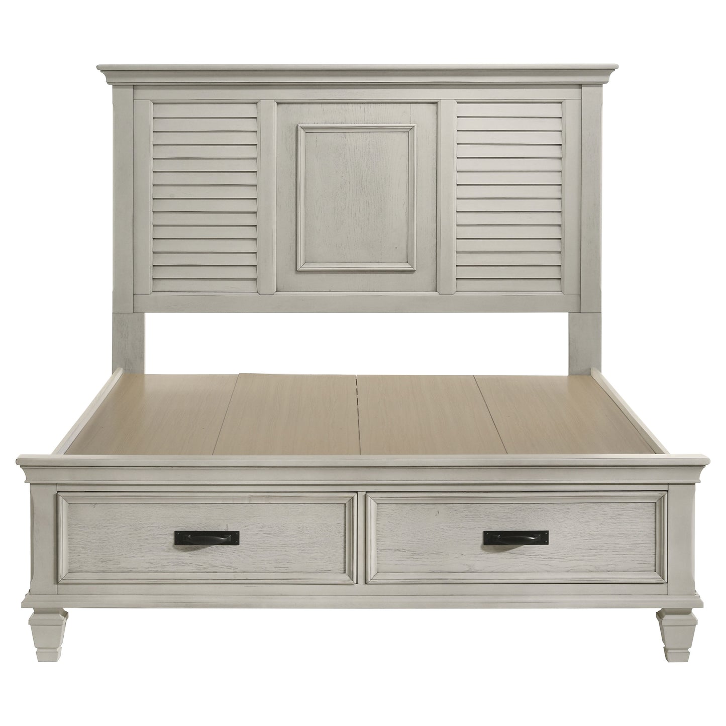 Franco Wood Queen Storage Panel Bed Distressed White