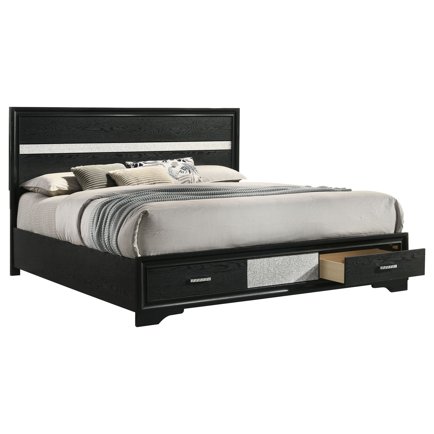 Miranda 51-inch Wood Eastern King Storage Panel Bed Black