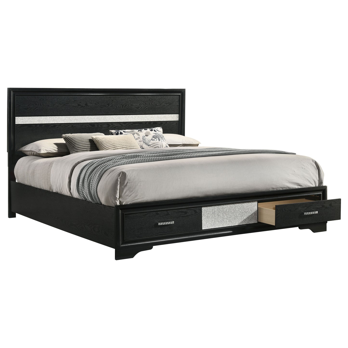 Miranda 51-inch Wood California King Storage Panel Bed Black