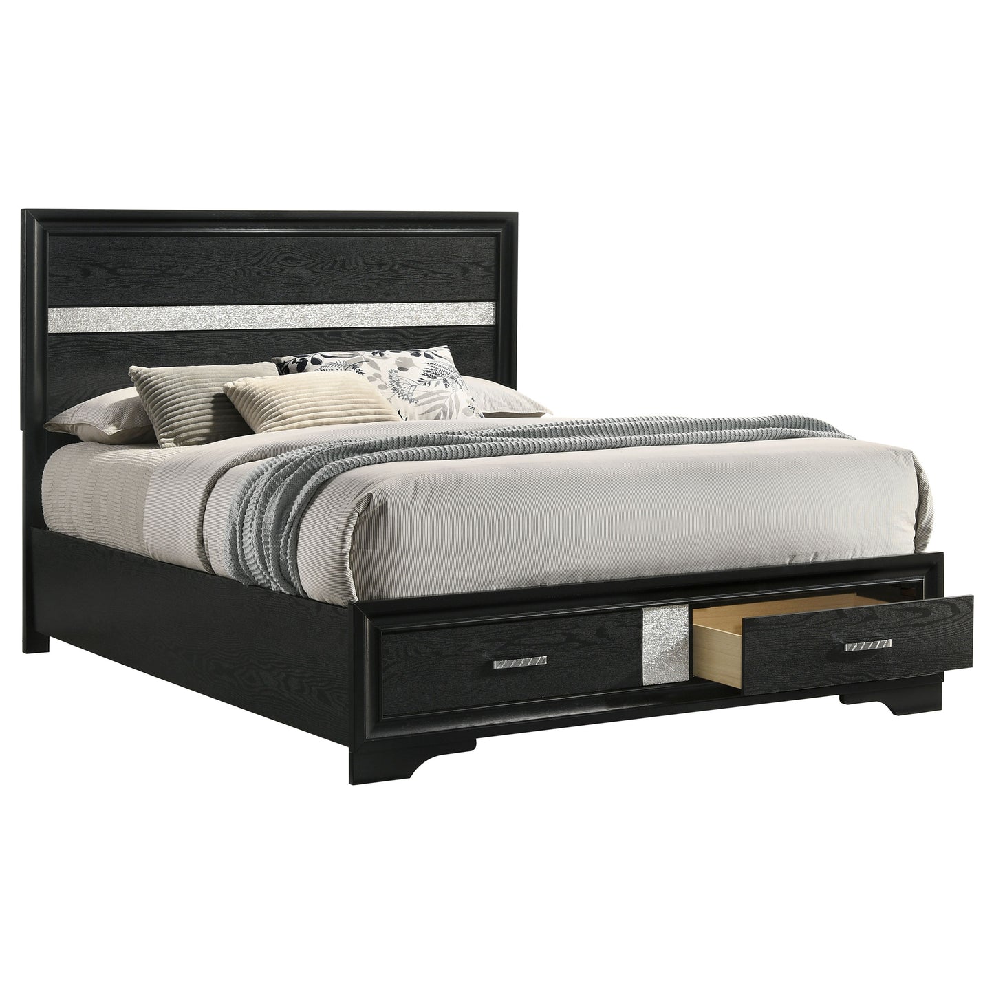 Miranda 51-inch Wood Queen Storage Panel Bed Black