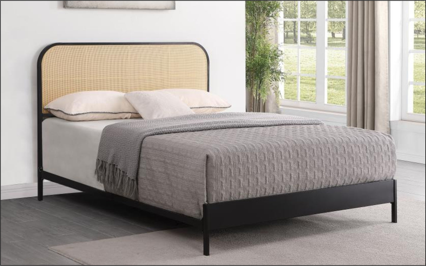 Amherst Radio Weave Rattan Metal Queen Bed Black