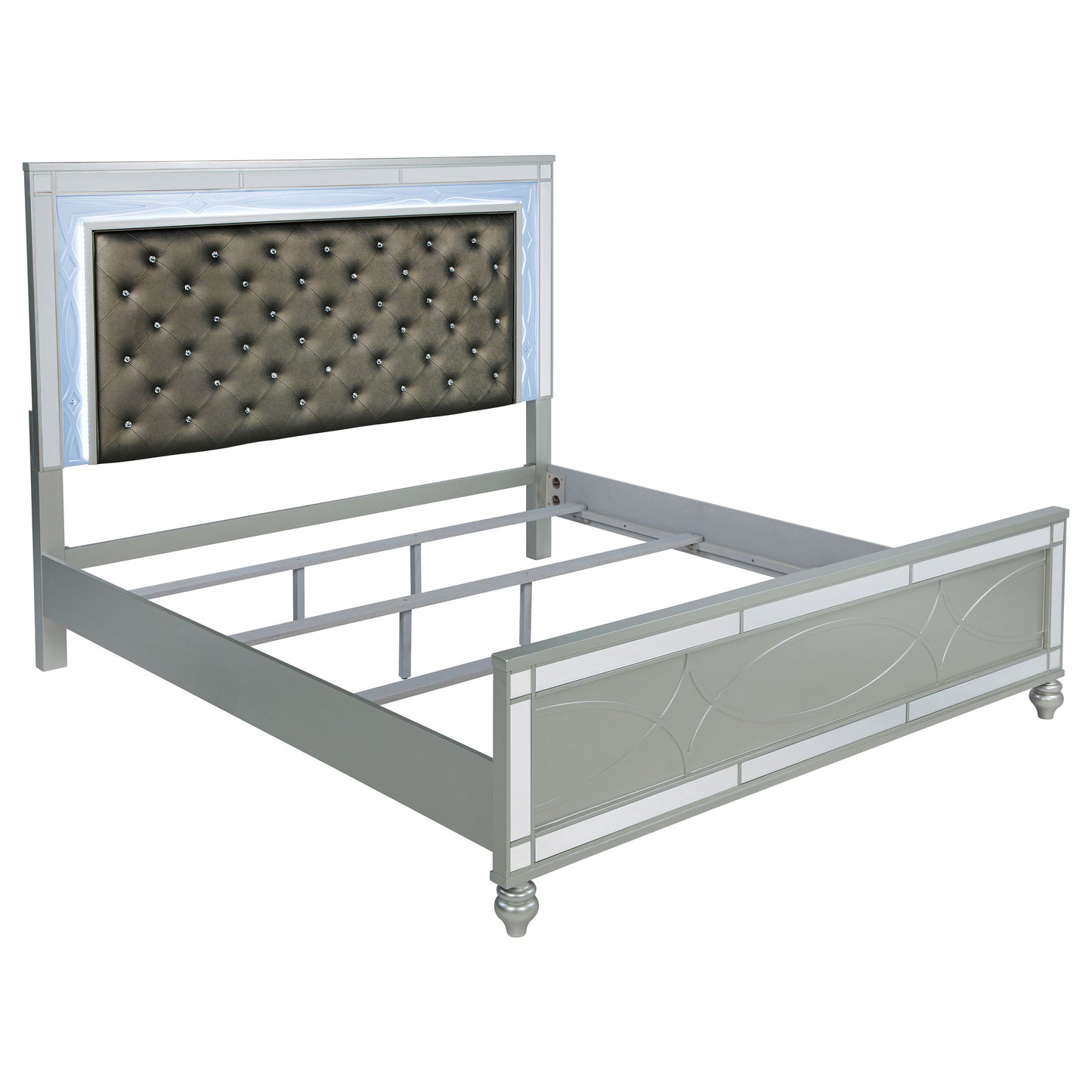 Gunnison Wood Eastern King LED Panel Bed Silver Metallic