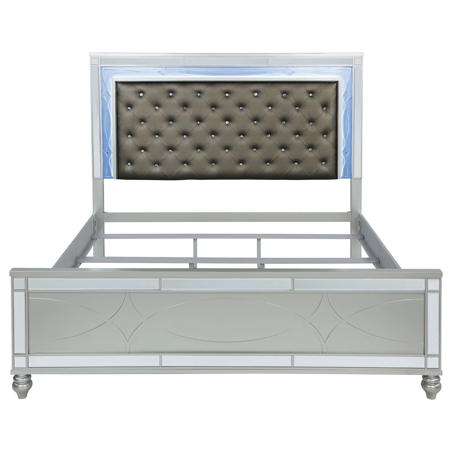 Gunnison Wood Eastern King LED Panel Bed Silver Metallic