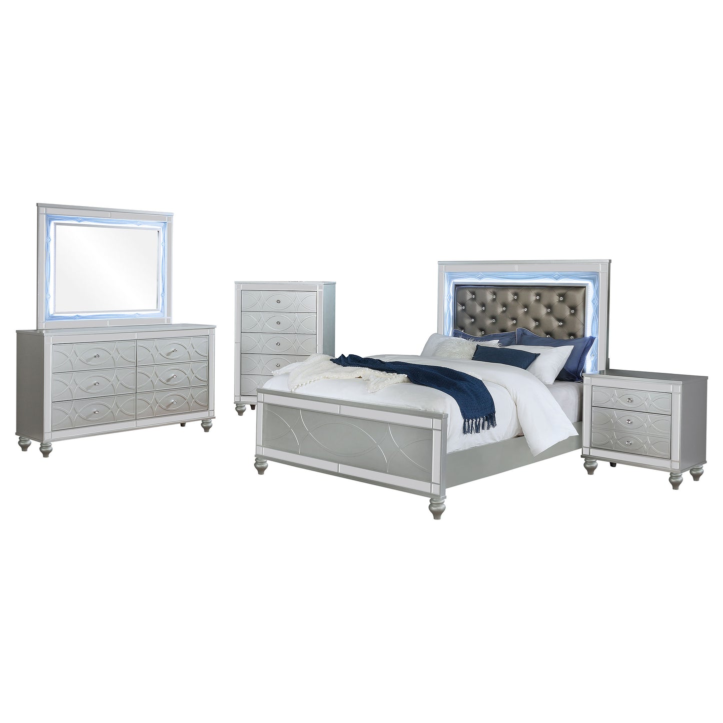 Gunnison 5-piece California King Bedroom Set Silver Metallic
