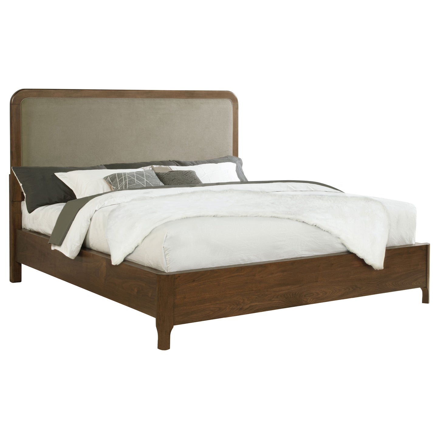 Maderia 57-inch Upholstered California King Panel Bed Walnut