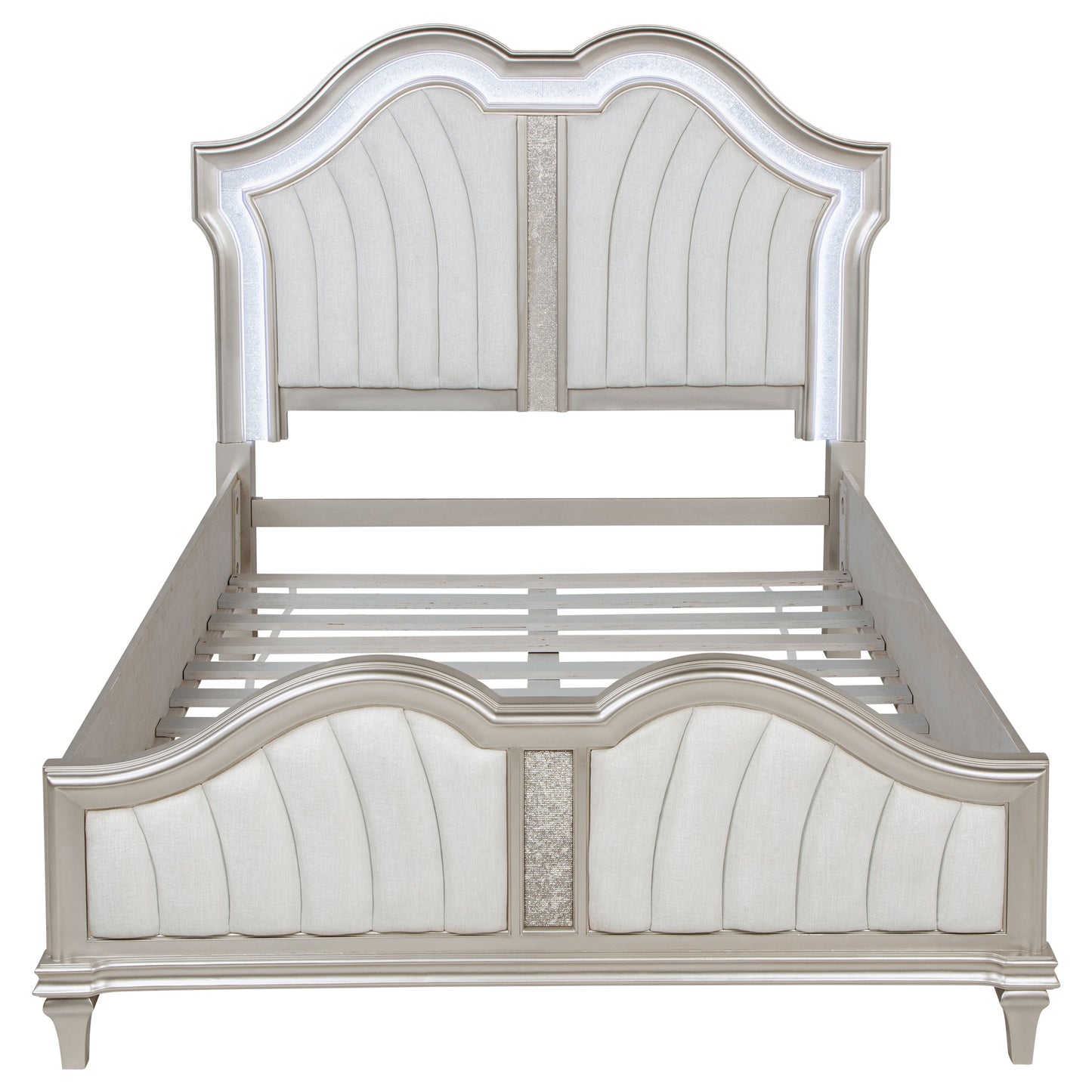 Evangeline Wood Queen LED Panel Bed Silver Oak