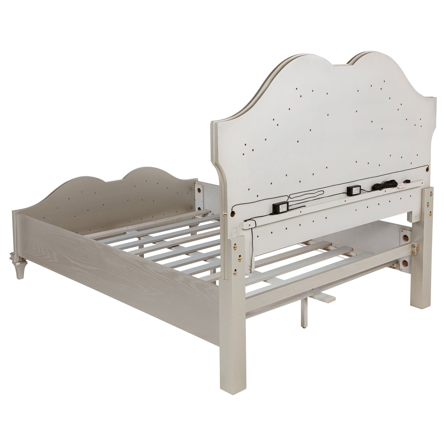Evangeline Wood Queen LED Panel Bed Silver Oak