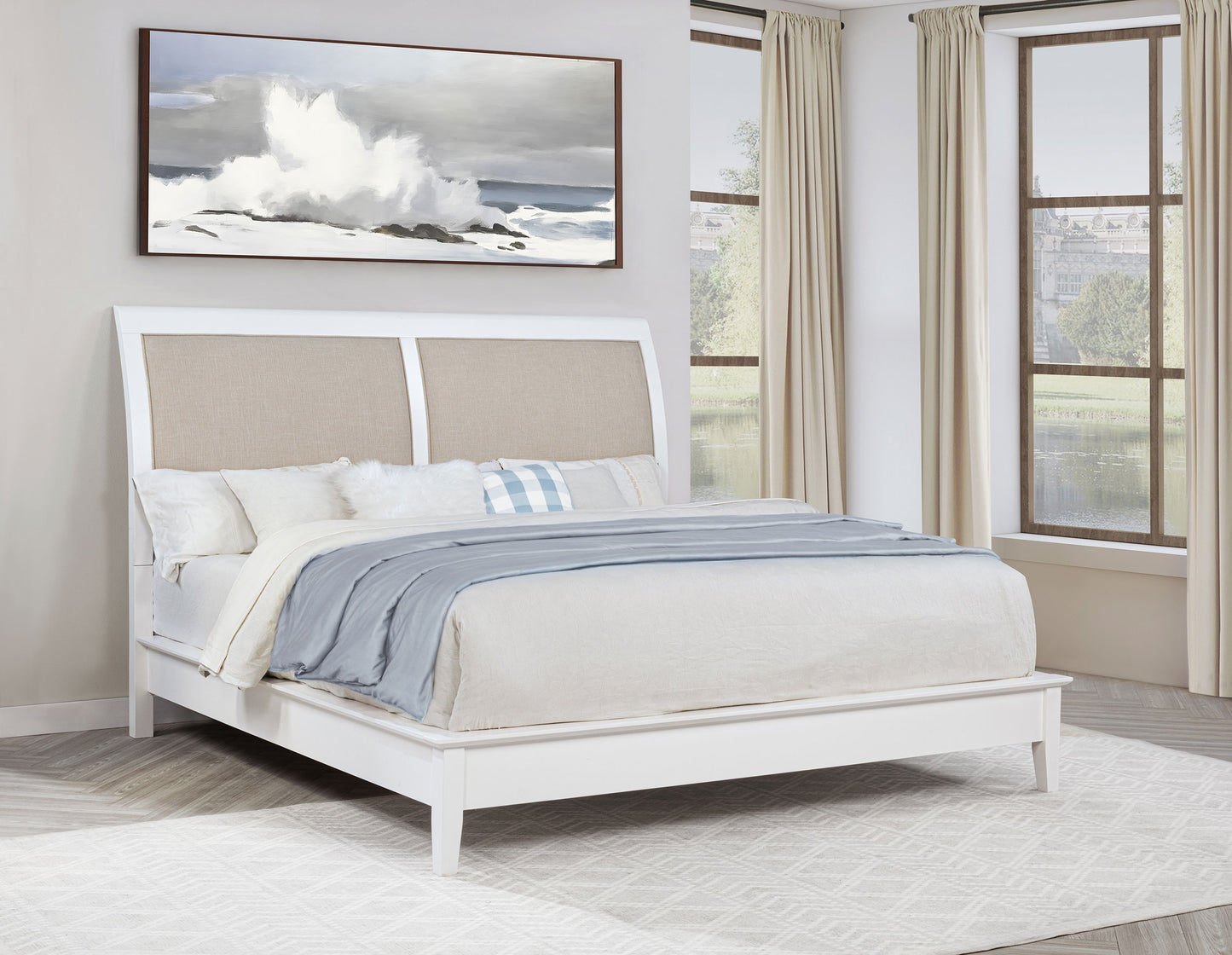 Bexhill 56-inch Upholstered Eastern King Panel Bed White
