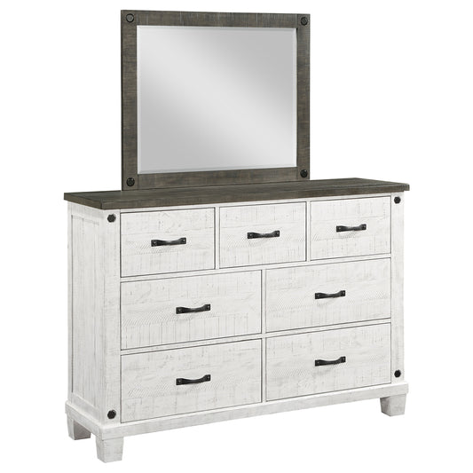 Lilith 7-drawer Dresser with Mirror Distressed White