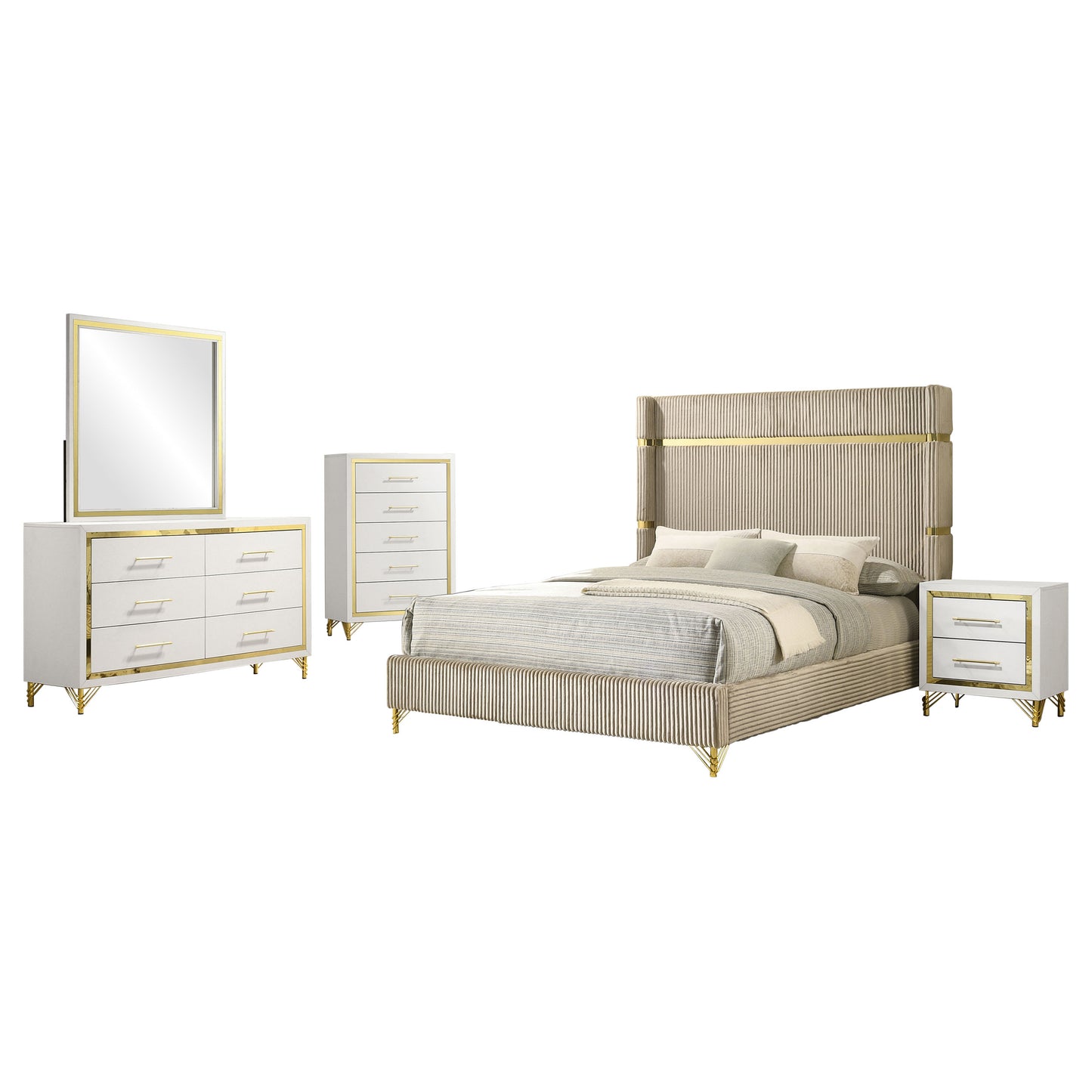 Lucia 5-piece Eastern King Bedroom Set Beige and White