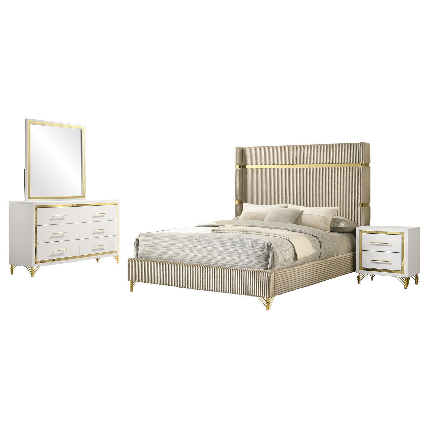 Lucia 4-piece Queen Bedroom Set Beige and White