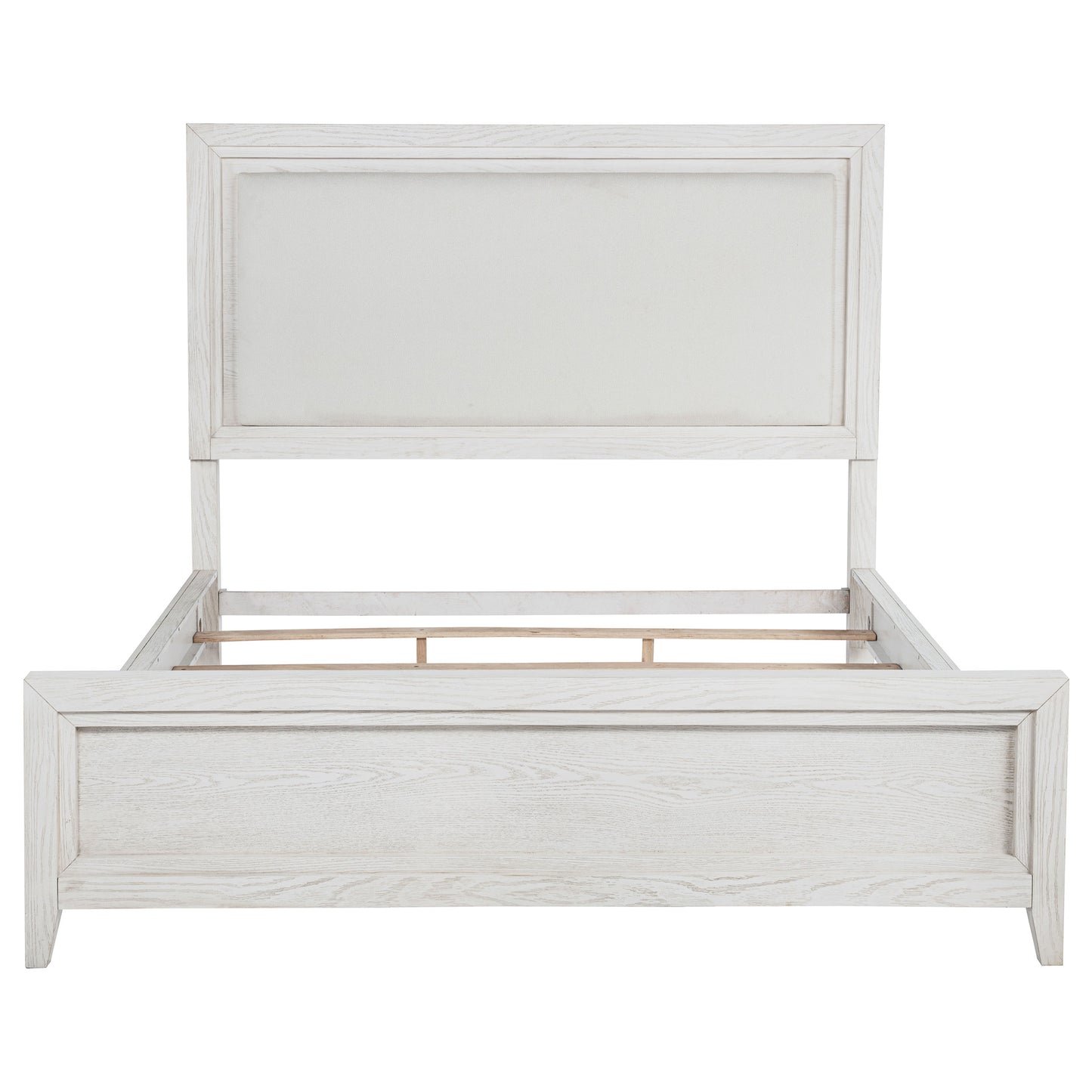 Marielle Eastern King Upholstered Panel Bed Distressed White