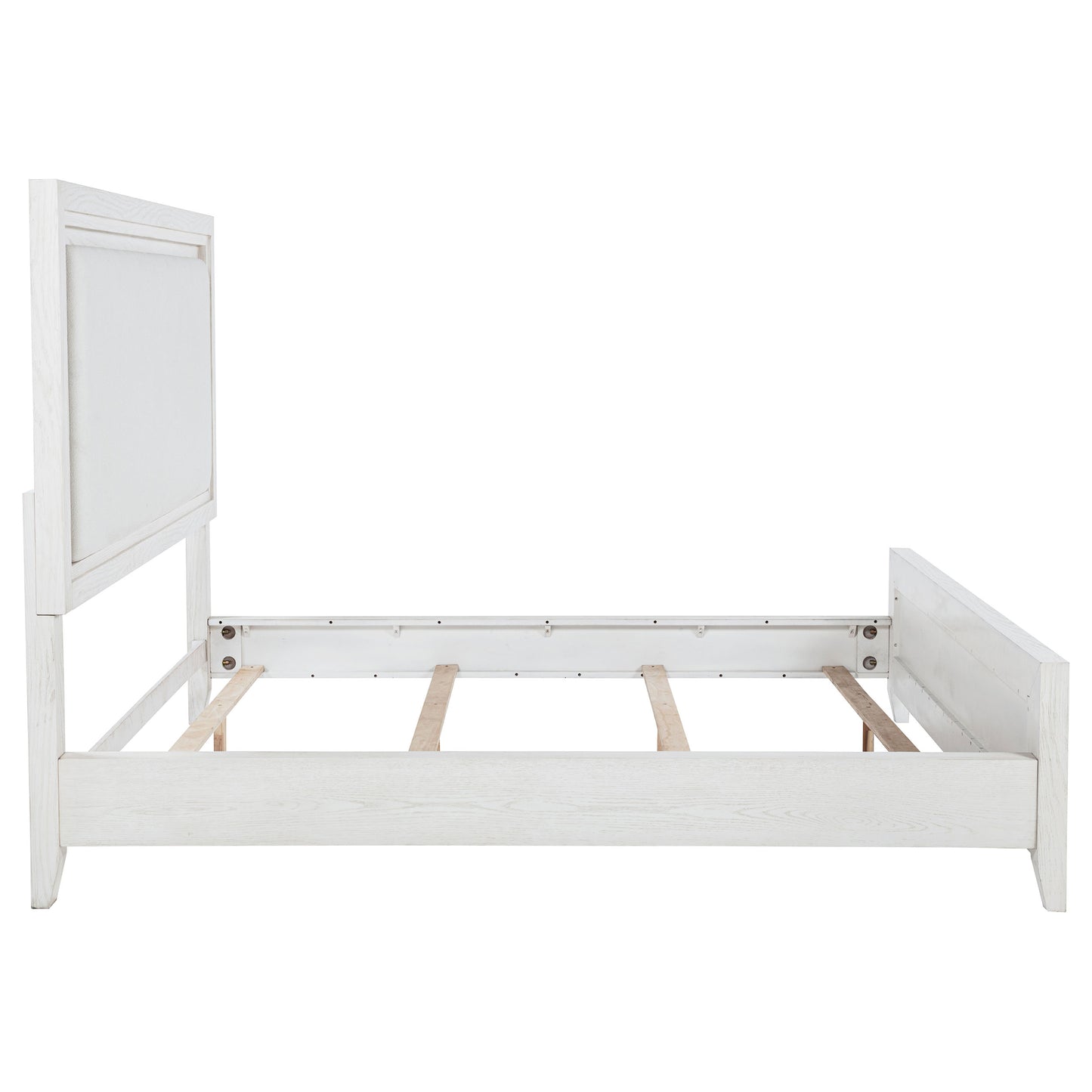 Marielle Eastern King Upholstered Panel Bed Distressed White