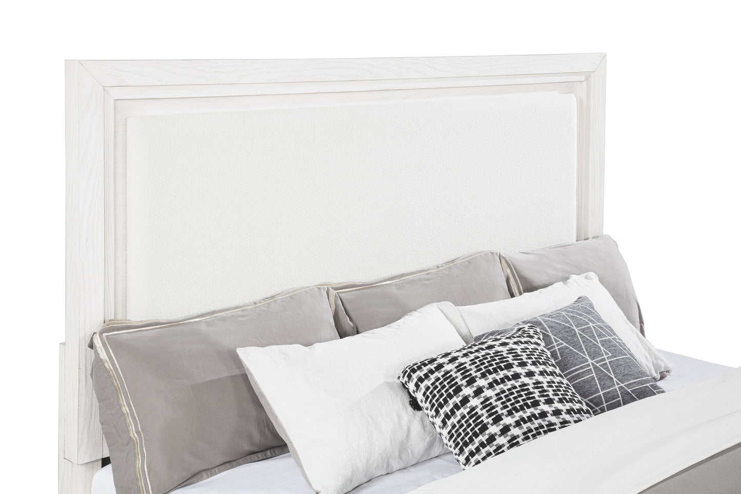 Marielle Eastern King Upholstered Panel Bed Distressed White
