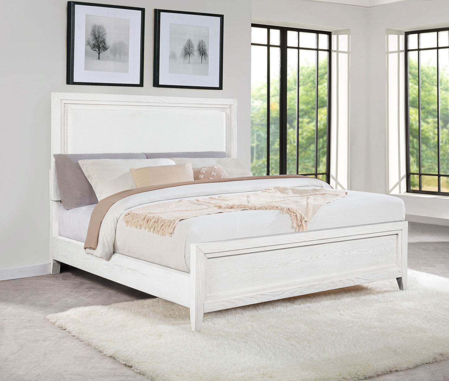 Marielle California King Panel Upholstered Bed Distressed White