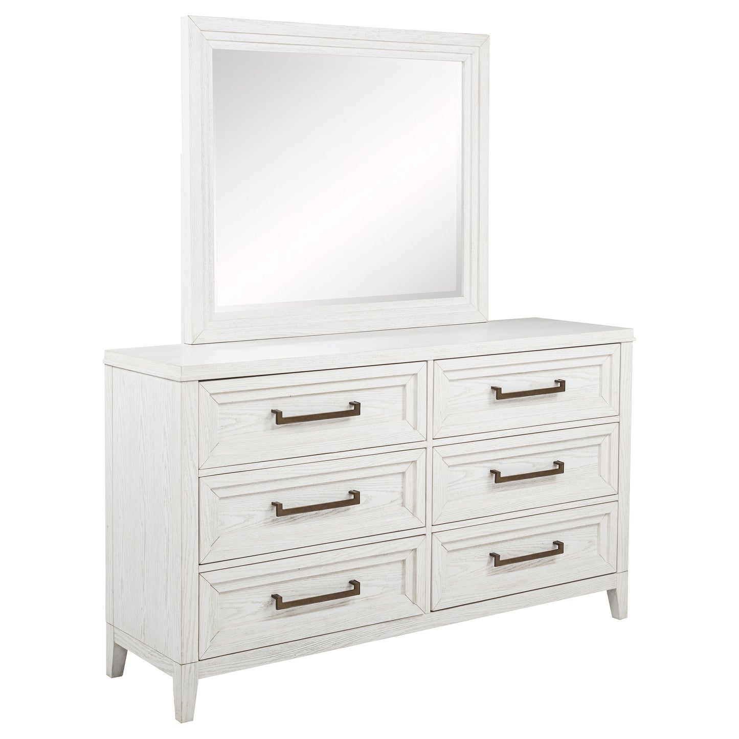Marielle 6-drawer Dresser with Mirror Distressed White