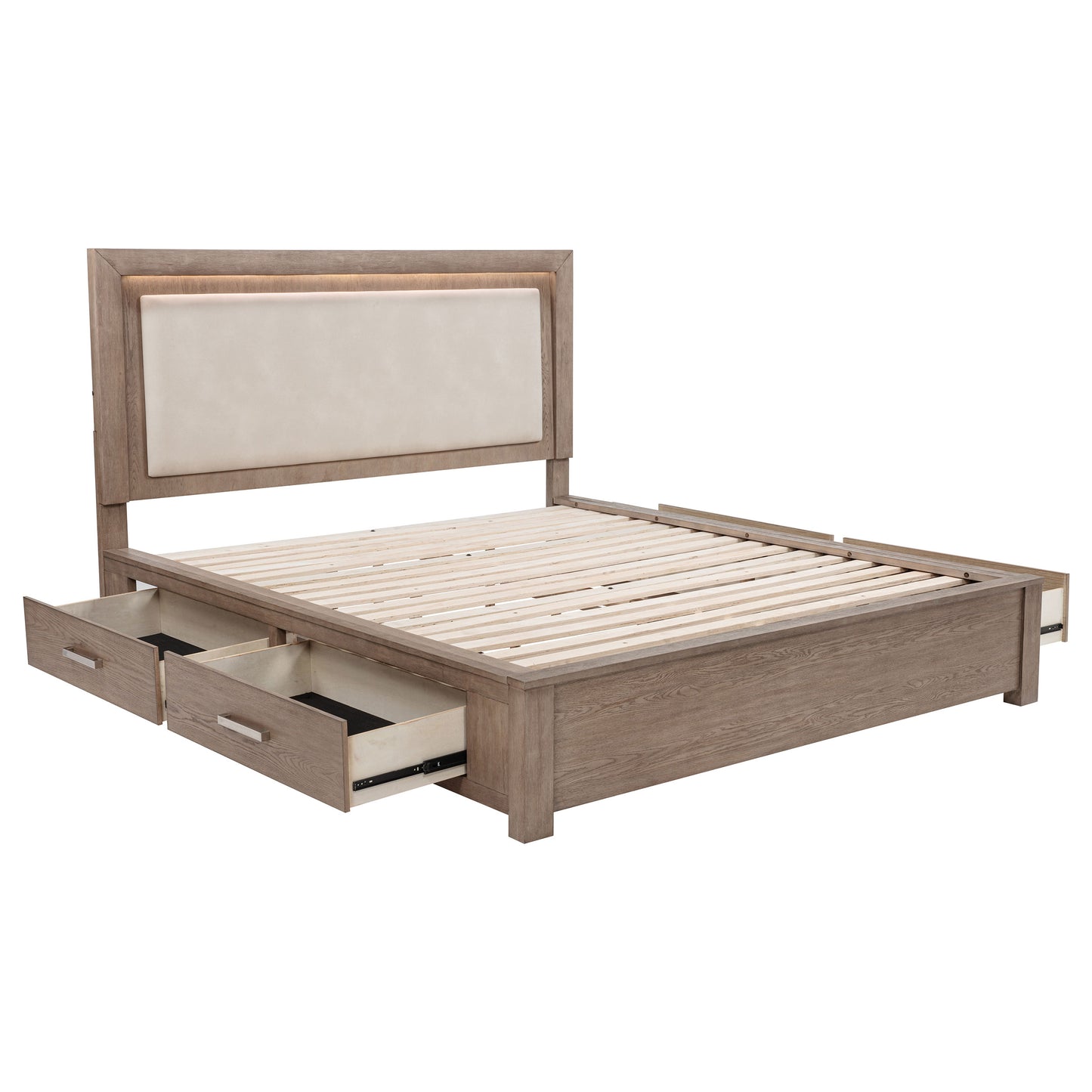 Kenora 56-inch Eastern King LED Storage Bed Barley Brown