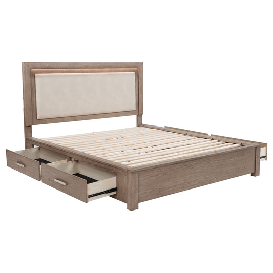 Kenora 56-inch Eastern King LED Storage Bed Barley Brown