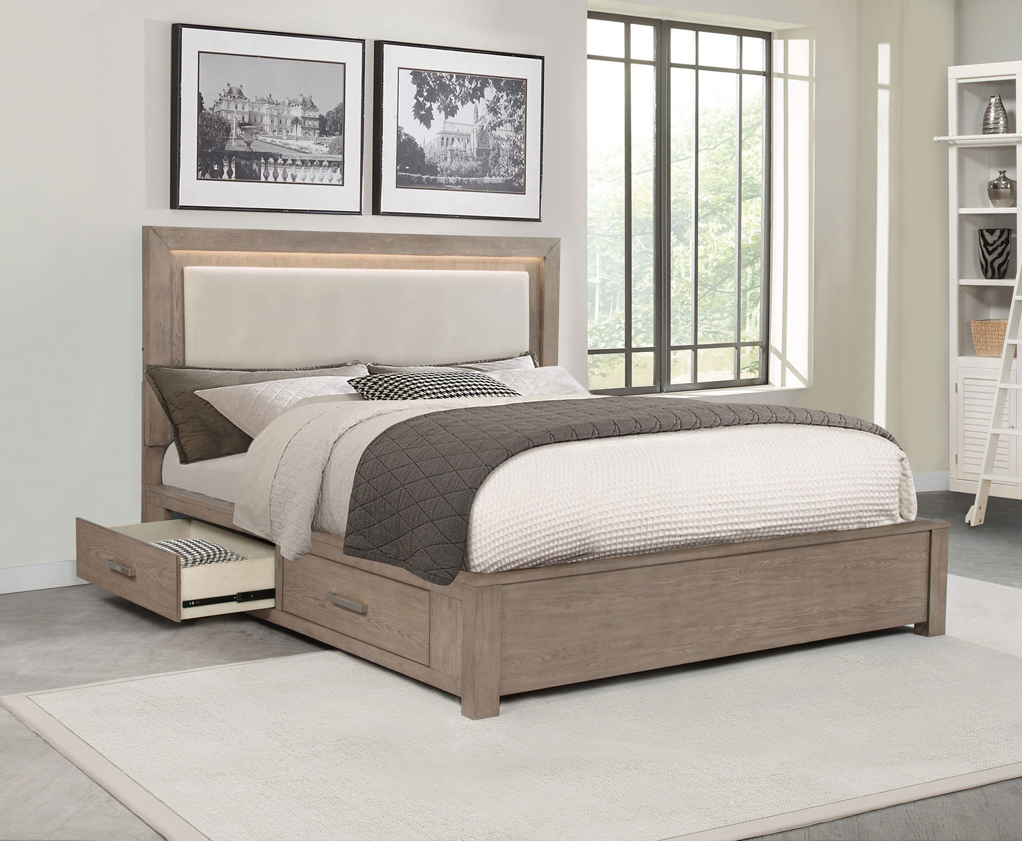 Kenora 56-inch California King LED Storage Bed Barley Brown