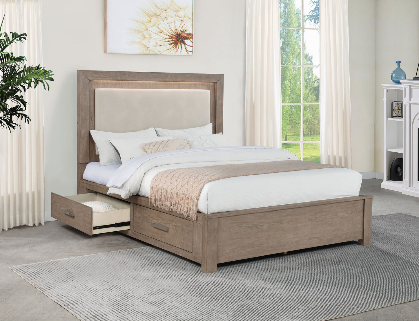 Kenora 56-inch Queen LED Storage Bed Barley Brown