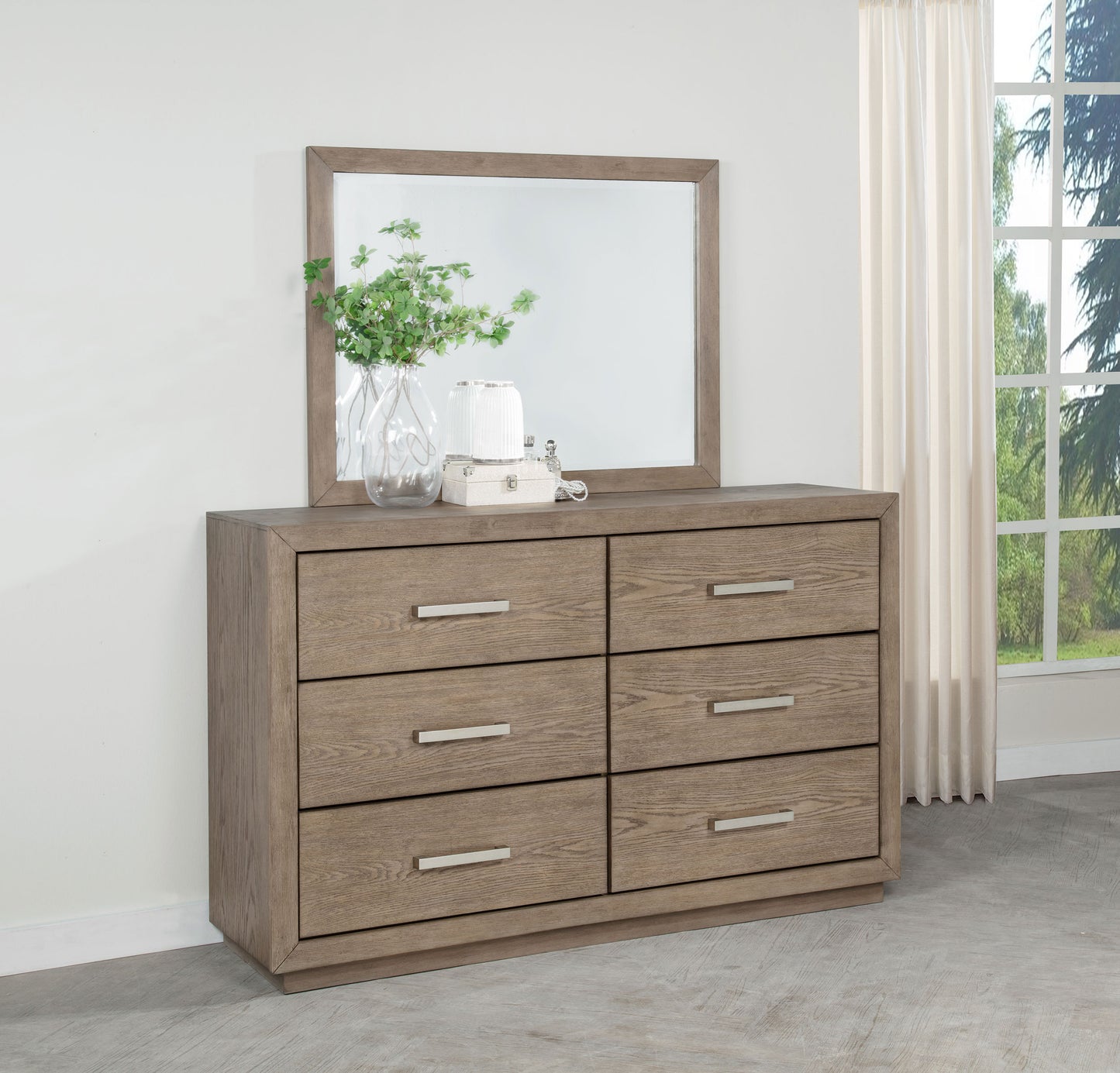 Kenora 6-drawer Dresser and Mirror Barley Brown