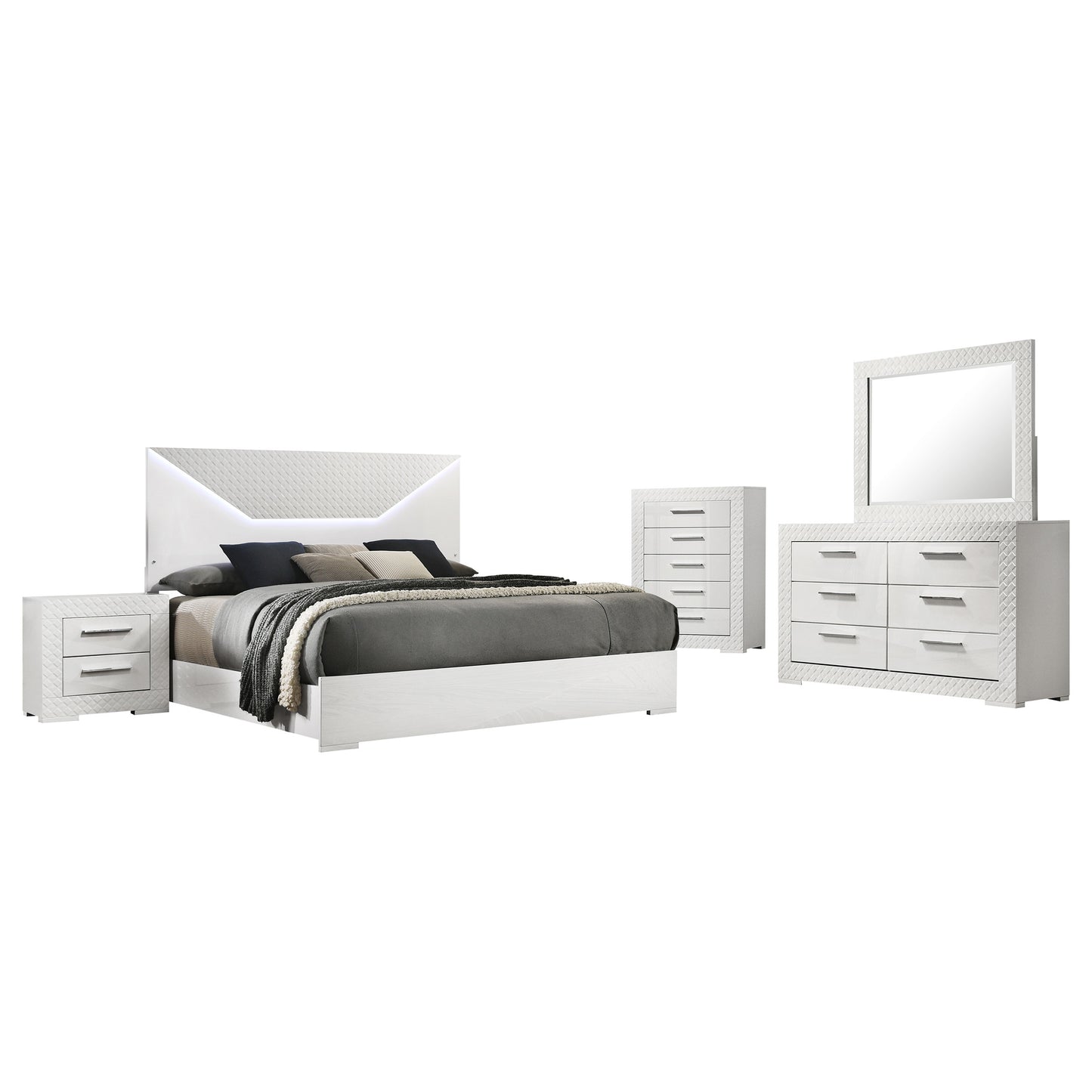 Ives 5-piece Eastern King Bedroom Set White High Gloss