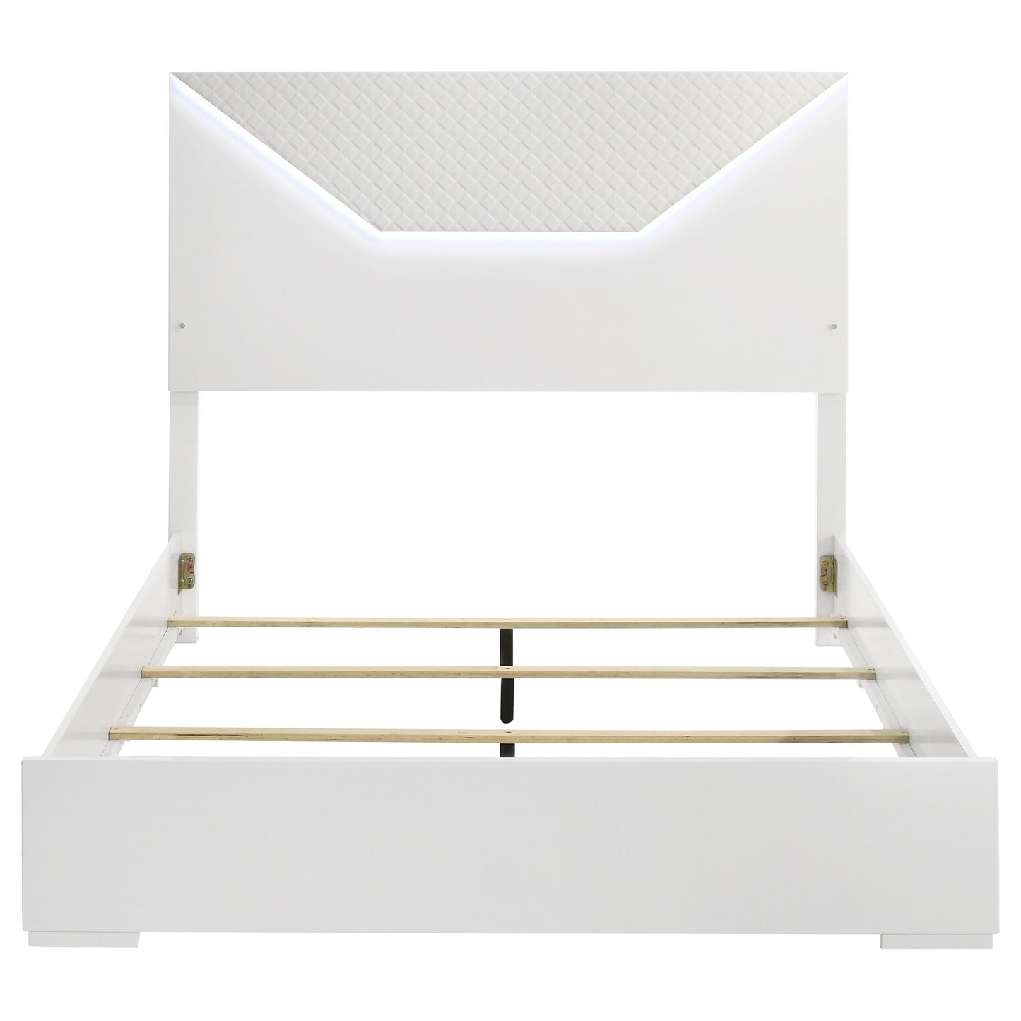 Ives Queen Panel Bed LED Headboard White High Gloss