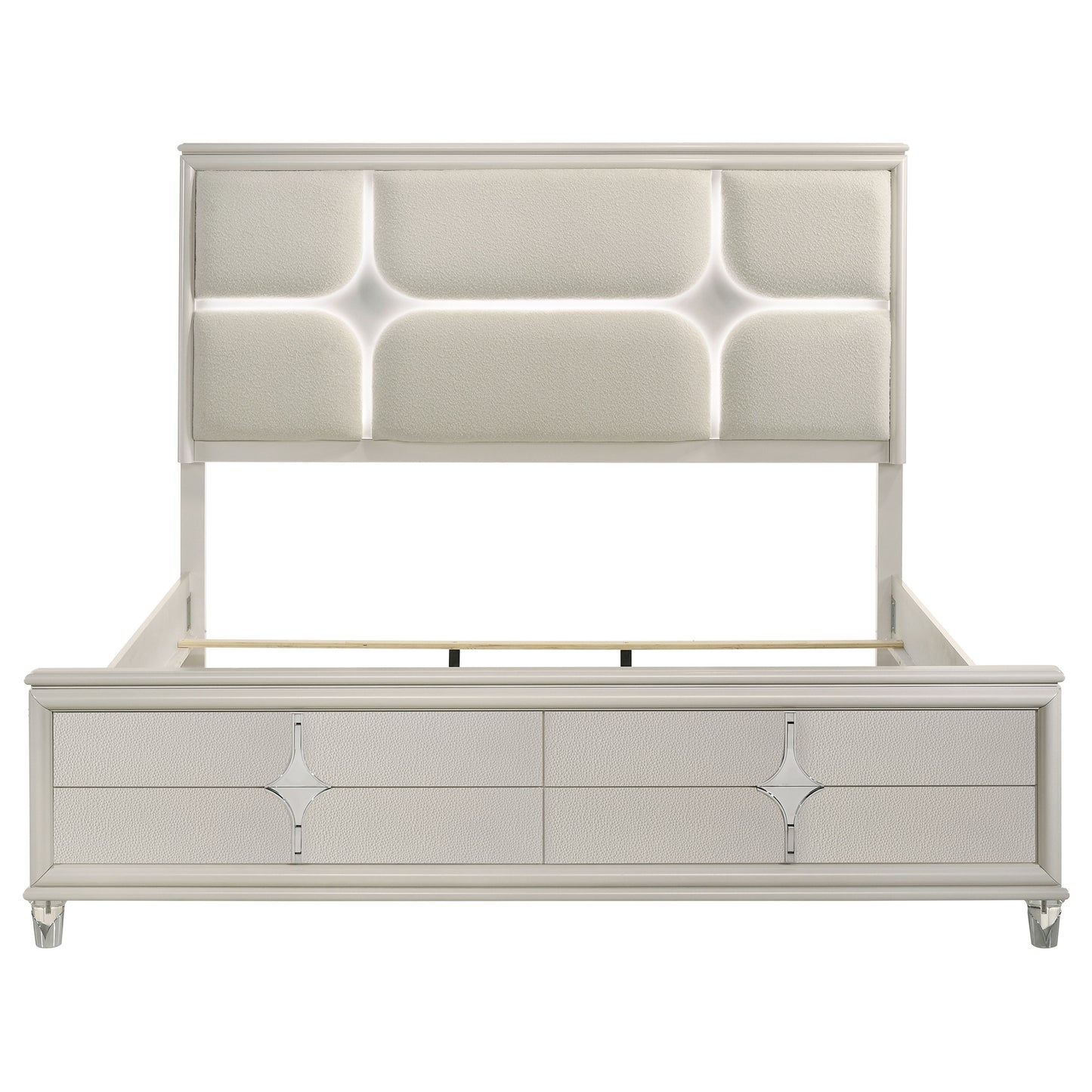 Olivia Eastern King Panel Bed LED Headboard Pearl White