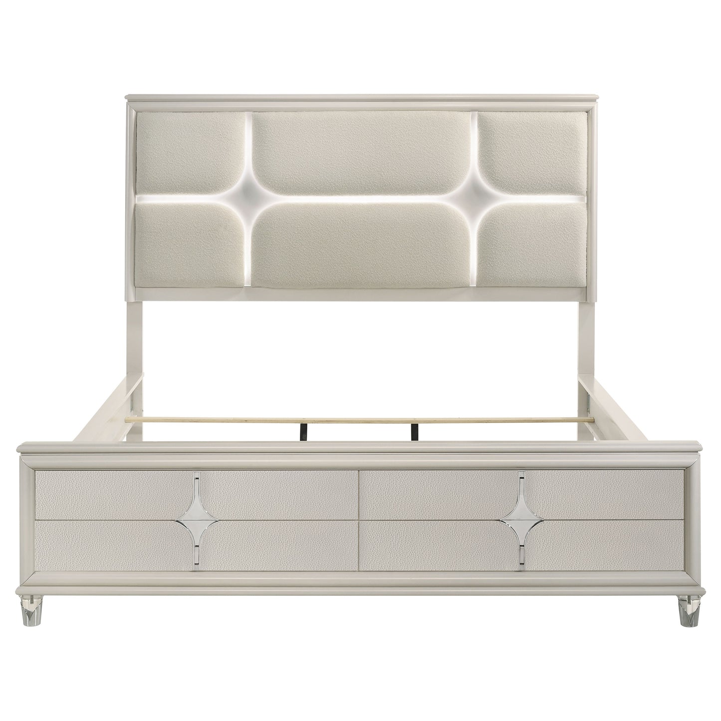 Olivia California King Panel Bed LED Headboard Pearl White
