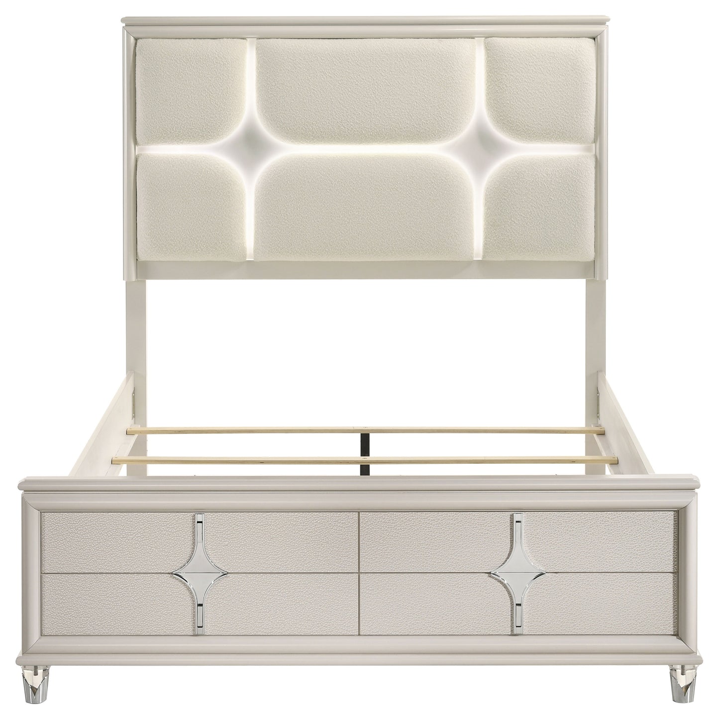 Olivia Queen Panel Bed LED Headboard Pearl White