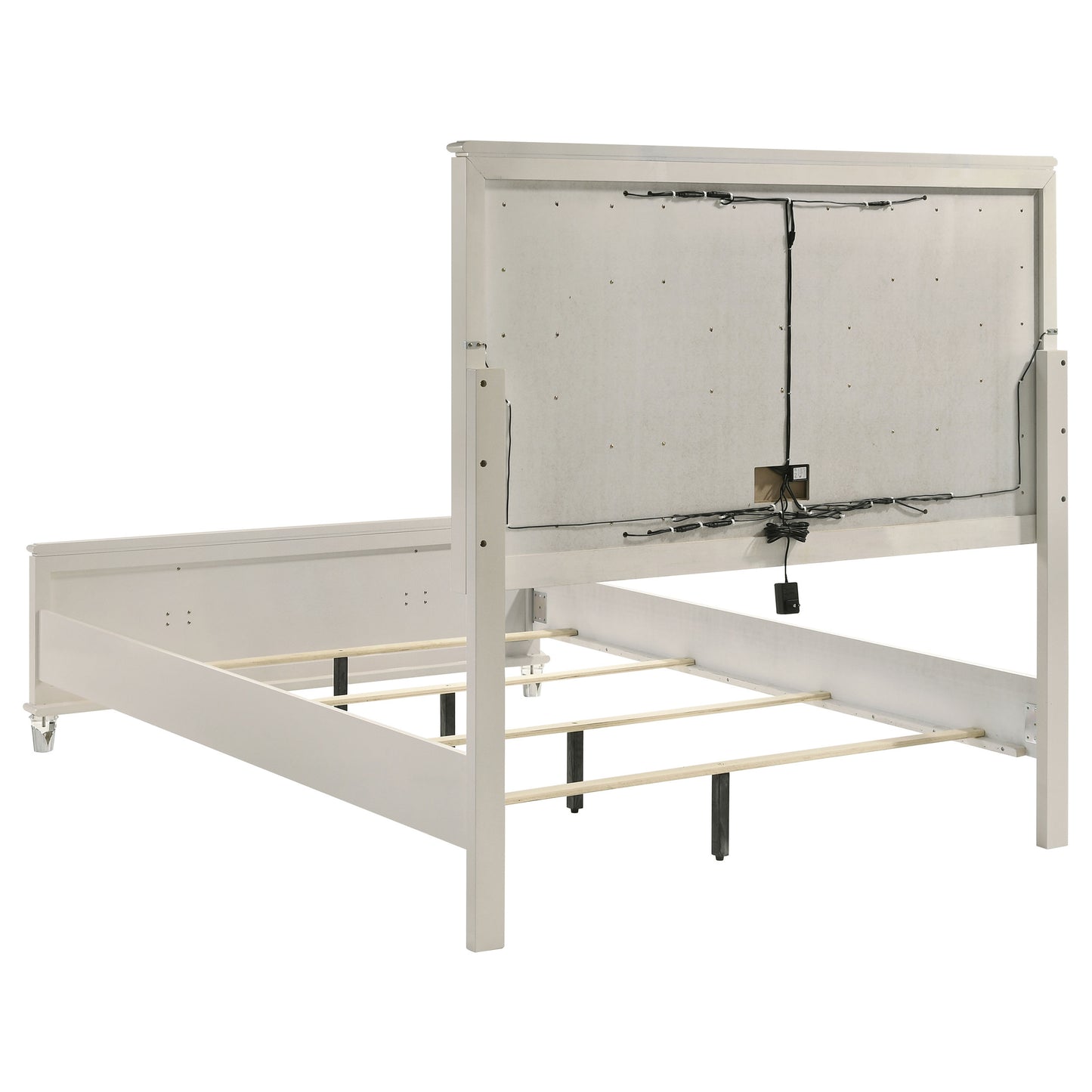 Olivia Queen Panel Bed LED Headboard Pearl White