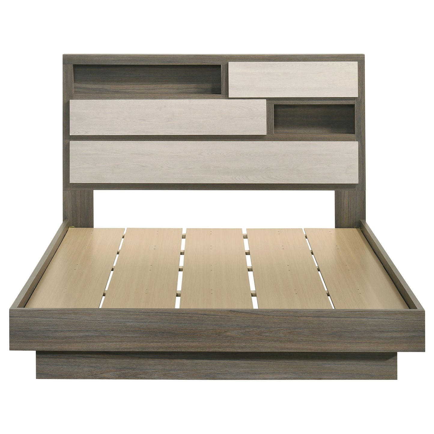 Fenwick Queen Bed Bookcase Headboard Grey Oak