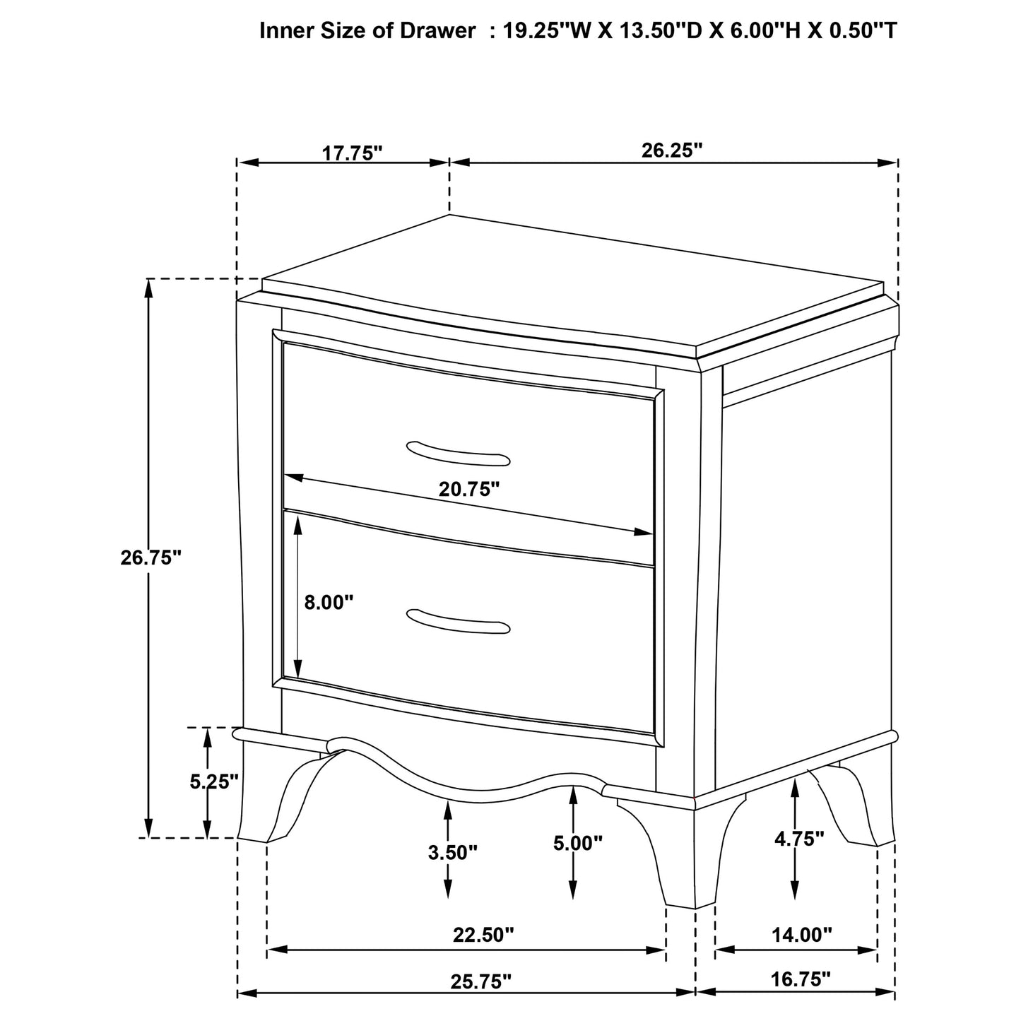 Revello 2-drawer Nightstand Bedside Table Washed Mango
