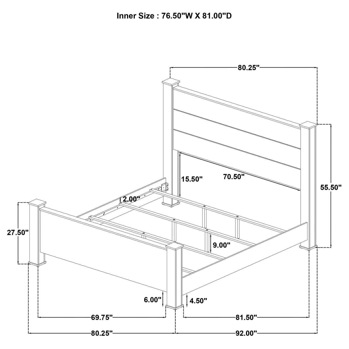 Oakglen 55-inch Eastern King Panel Bed Weathered Oak