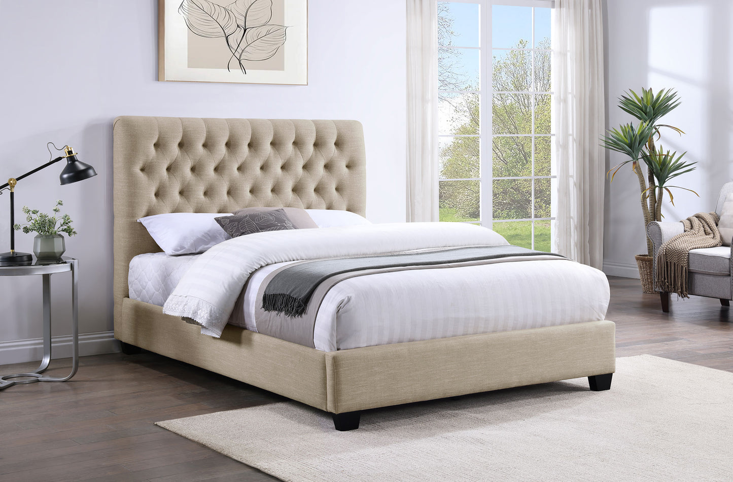 Chloe Upholstered Full Panel Bed Oatmeal