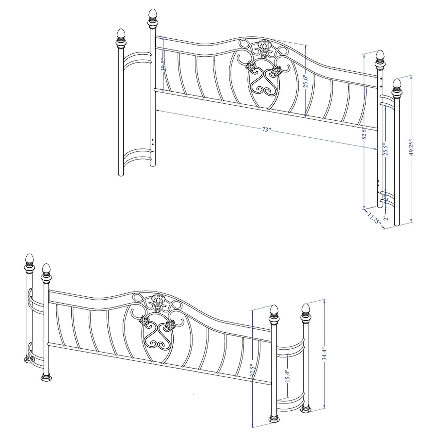 Sydney Eastern King Headboard and Footboard Brushed Gold