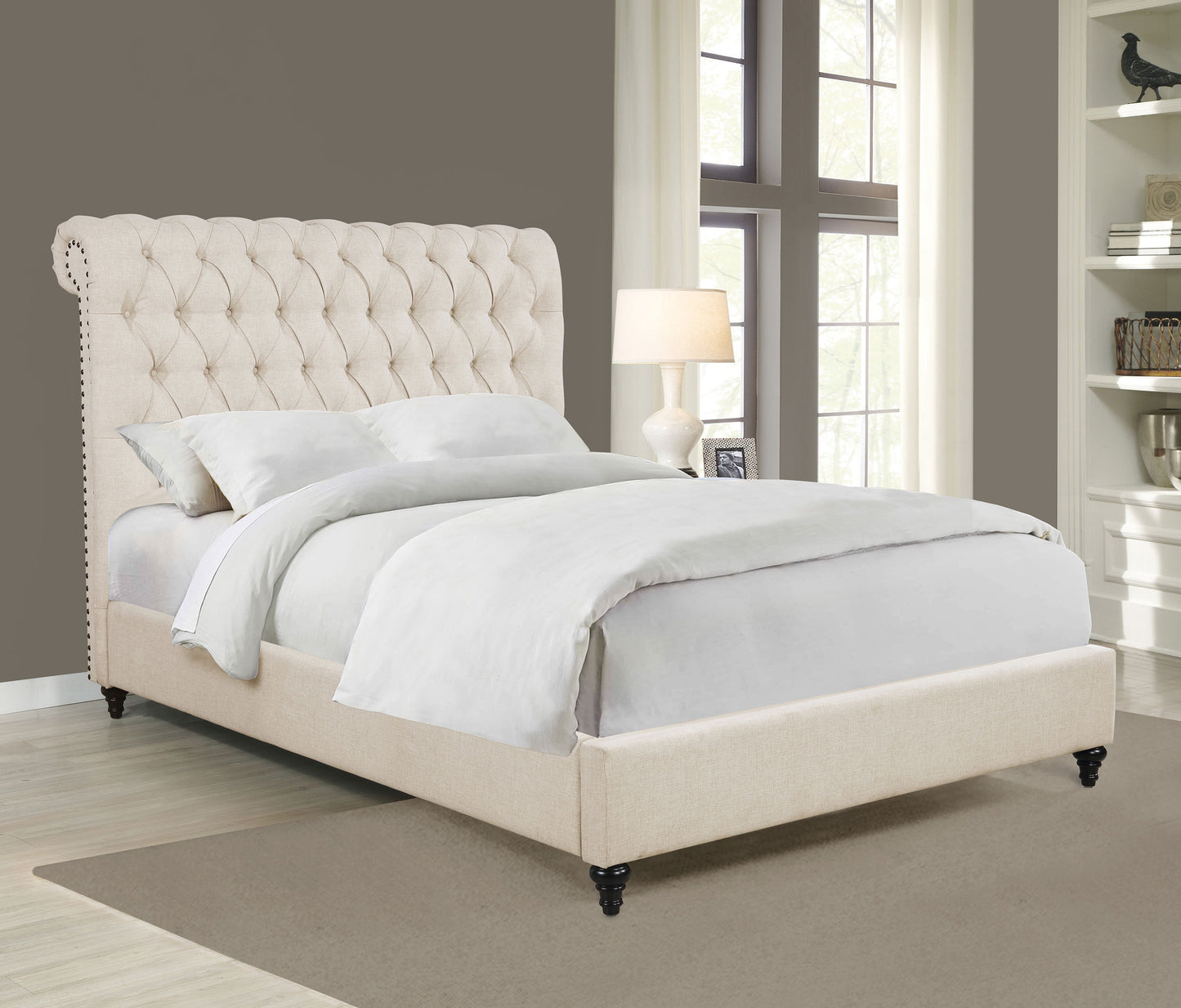 Devon 57-inch Upholstered Full Panel Bed Beige