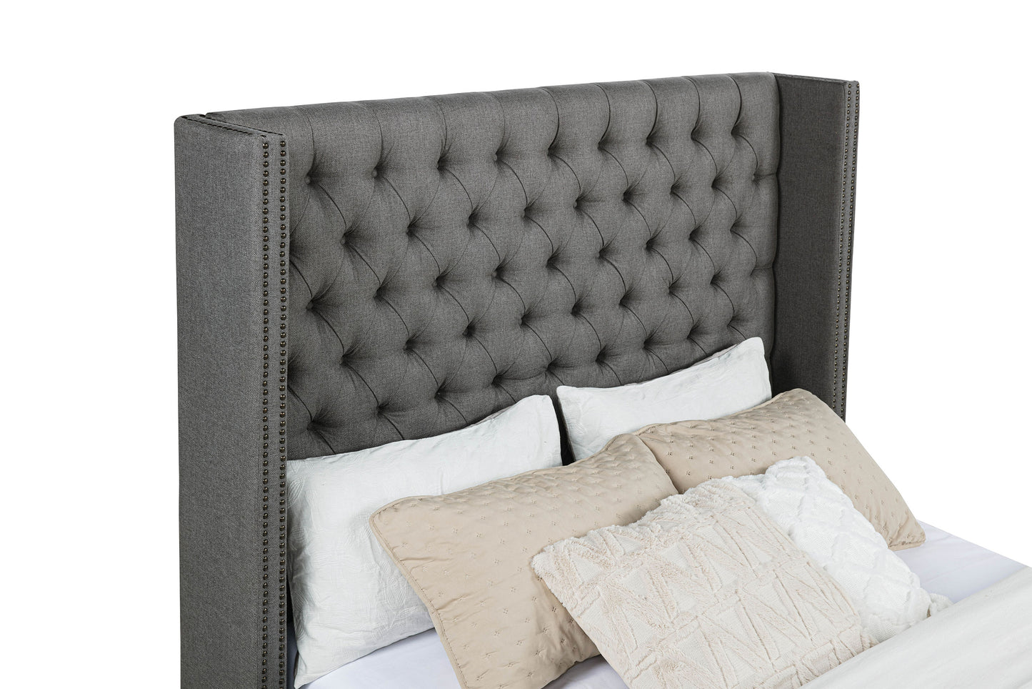 Bancroft Upholstered Full Wingback Bed Grey