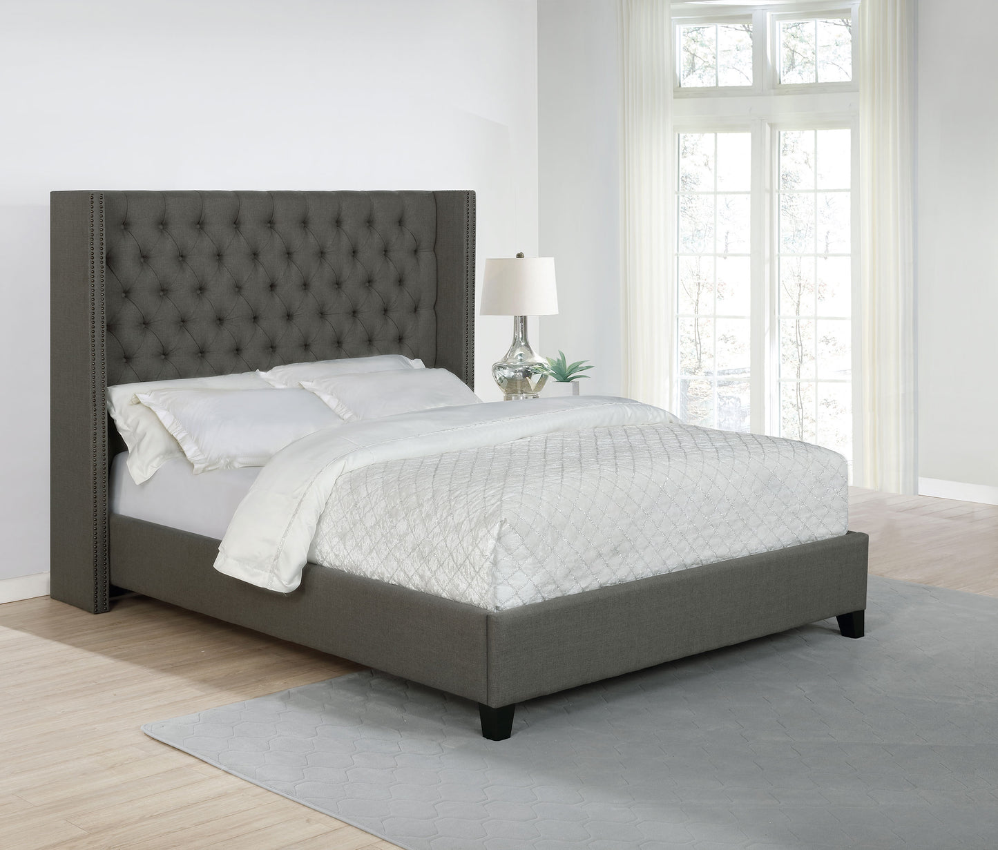 Bancroft Upholstered Eastern King Wingback Bed Grey