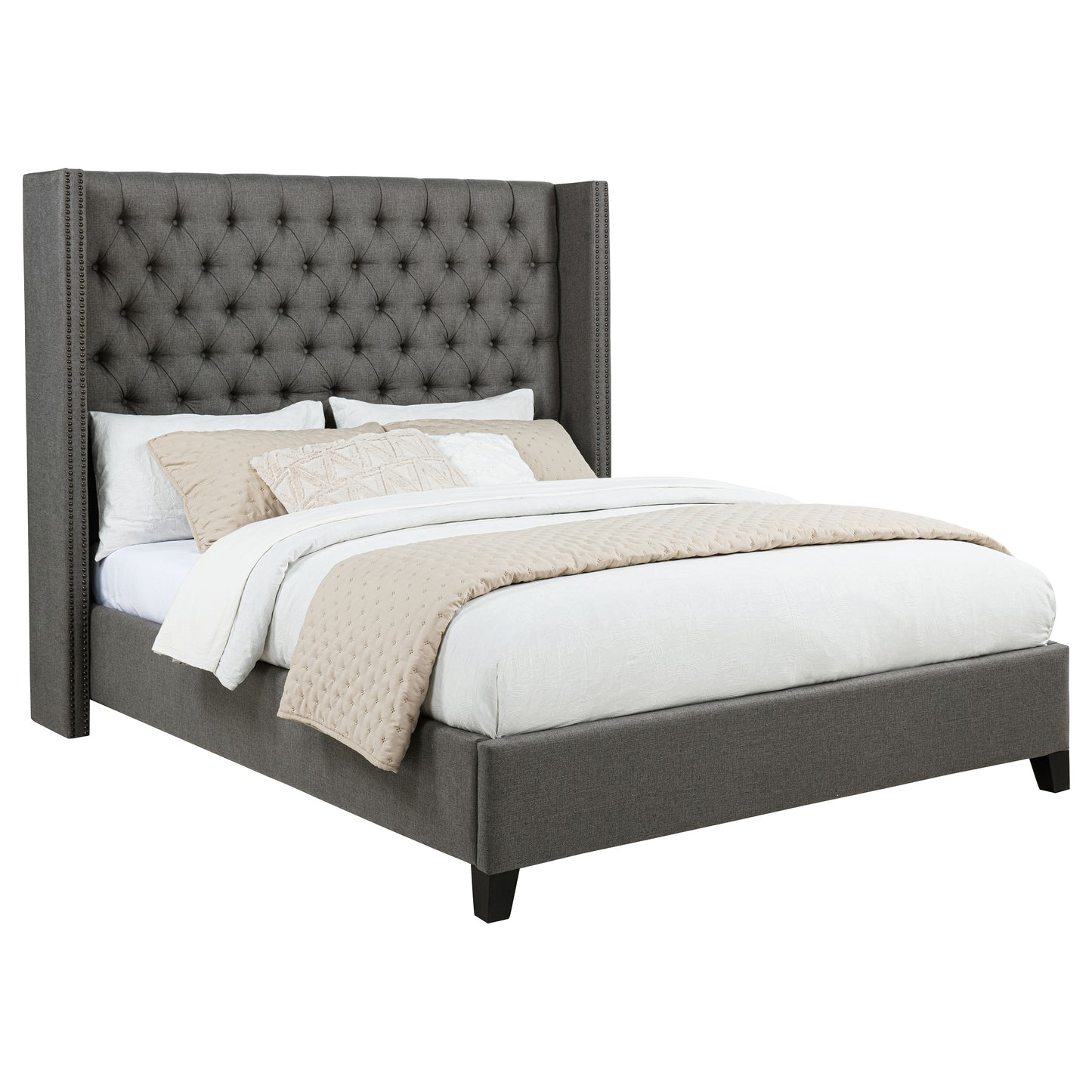 Bancroft Upholstered Queen Wingback Bed Grey