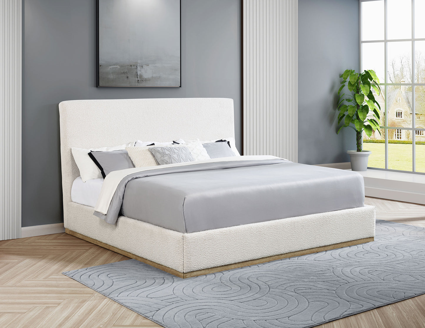 Knox Upholstered EASTERN KING Panel Bed Cream