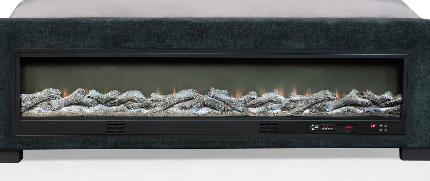 Preston Upholstered Queen Audio Flame Visualizer Bed Dark Blue